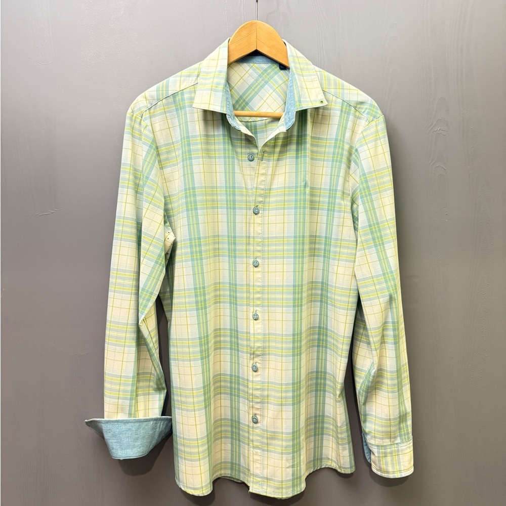 William Murray Cream & Green Plaid Shirt Men's - Picture 2 of 5